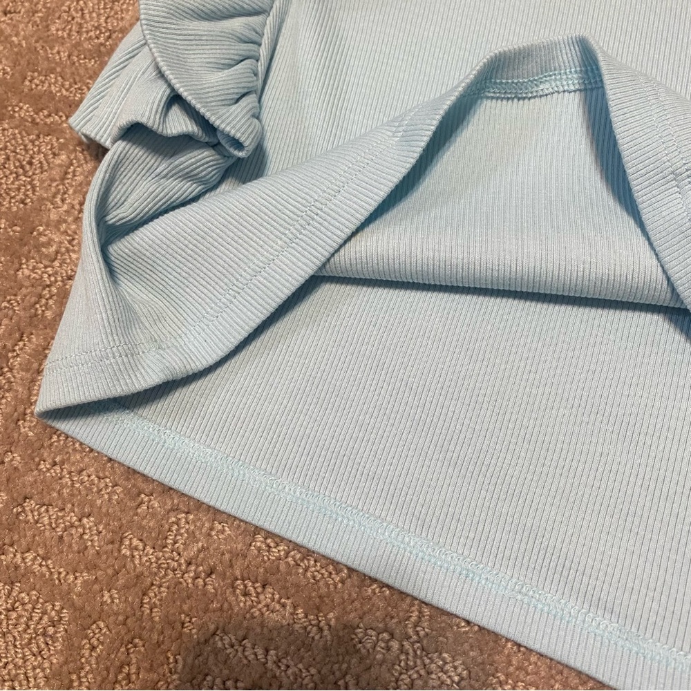 {Zara} Baby Blue Ribbed Sleeveless Crop Top | Ruffles ~ Size Small - Picture 7 of 16